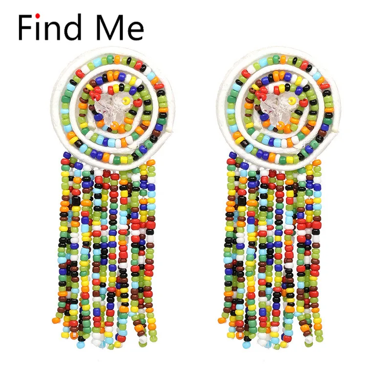 

Find Me 2019 new fashion resin beads Drop Earrings for Women Jewelry multilayer weaving long tassels dangle Earrings wholesale