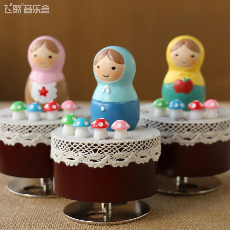 

Mushroom girl music box wooden rotating music box birthday gift girl girls