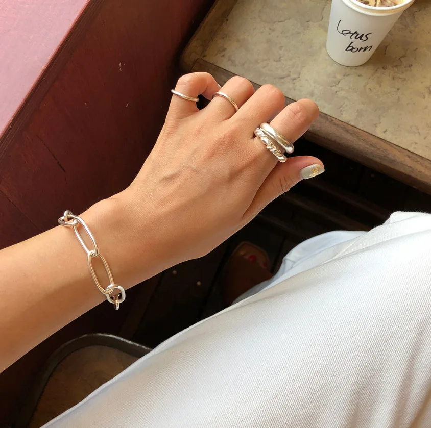 INS Heavy Industry Authentic 925 Sterling silver Big Circle Link Chain bracelets with Tag FINE Jewelry tlS191 | Украшения и