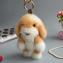 2017 Genuine mink Fur Keychain fashion Soft Fur dog Key ring bag Pendant gift car pendant car accessories key rings