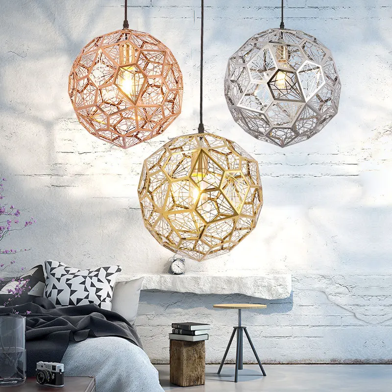 

Nordic personality designer Pendant Lights Diamond ball lighting Stainless steel hollow lamp Simple restaurant Lighting fixture