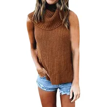 Вязаный свитер с высоким воротом, теплый однотонный пуловер без рукавов, свитер для женщин, invierno, мода d90705