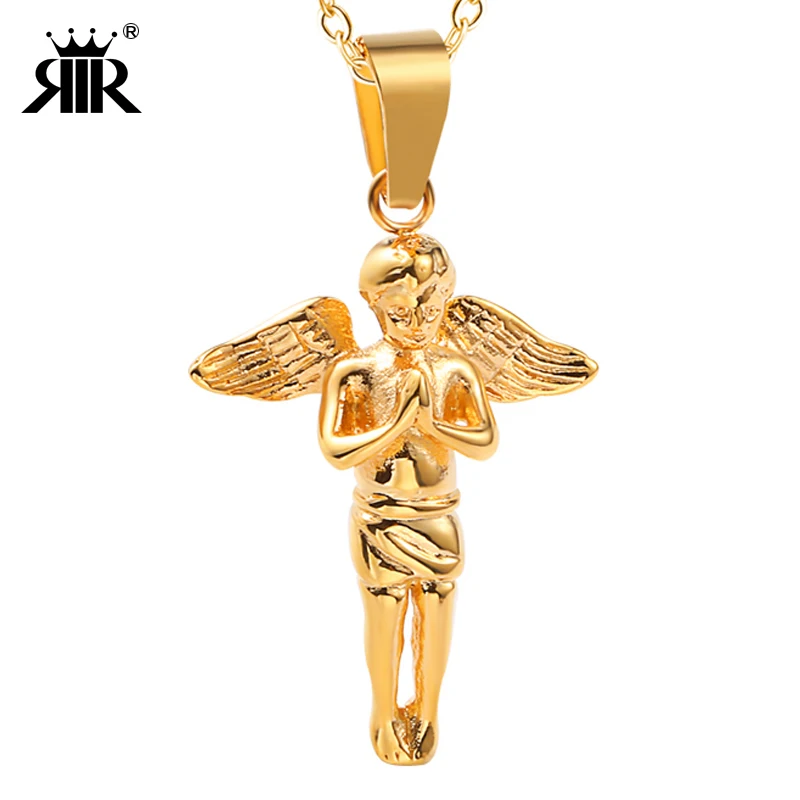 RIR ожерелье из нержавеющей стали с птичьими перьями для мужчин и женщин маленький ангел подвеска на цепочке-ожерелье хип-хоп модные ювелирные изделия