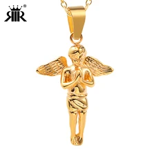 RIR ожерелье из нержавеющей стали с птичьими перьями для мужчин и женщин маленький ангел подвеска на цепочке-ожерелье хип-хоп модные ювелирные изделия