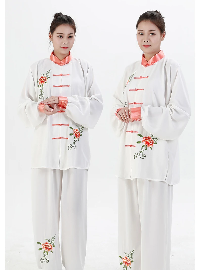 Women Traditional Chinese Clothing Embroidery Long Sleeved Wushu TaiChi KungFu Uniform Suit Uniforms Tai Chi Exercise Clothing