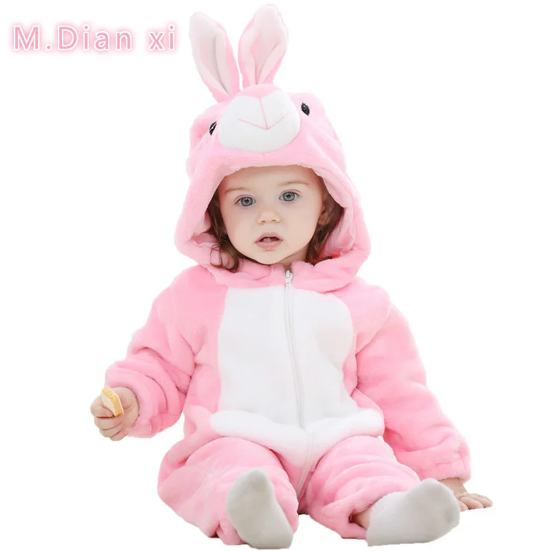 2017 Autumn Winter Flannel Baby Boy Clothes Cartoon Animal Jumpsuit