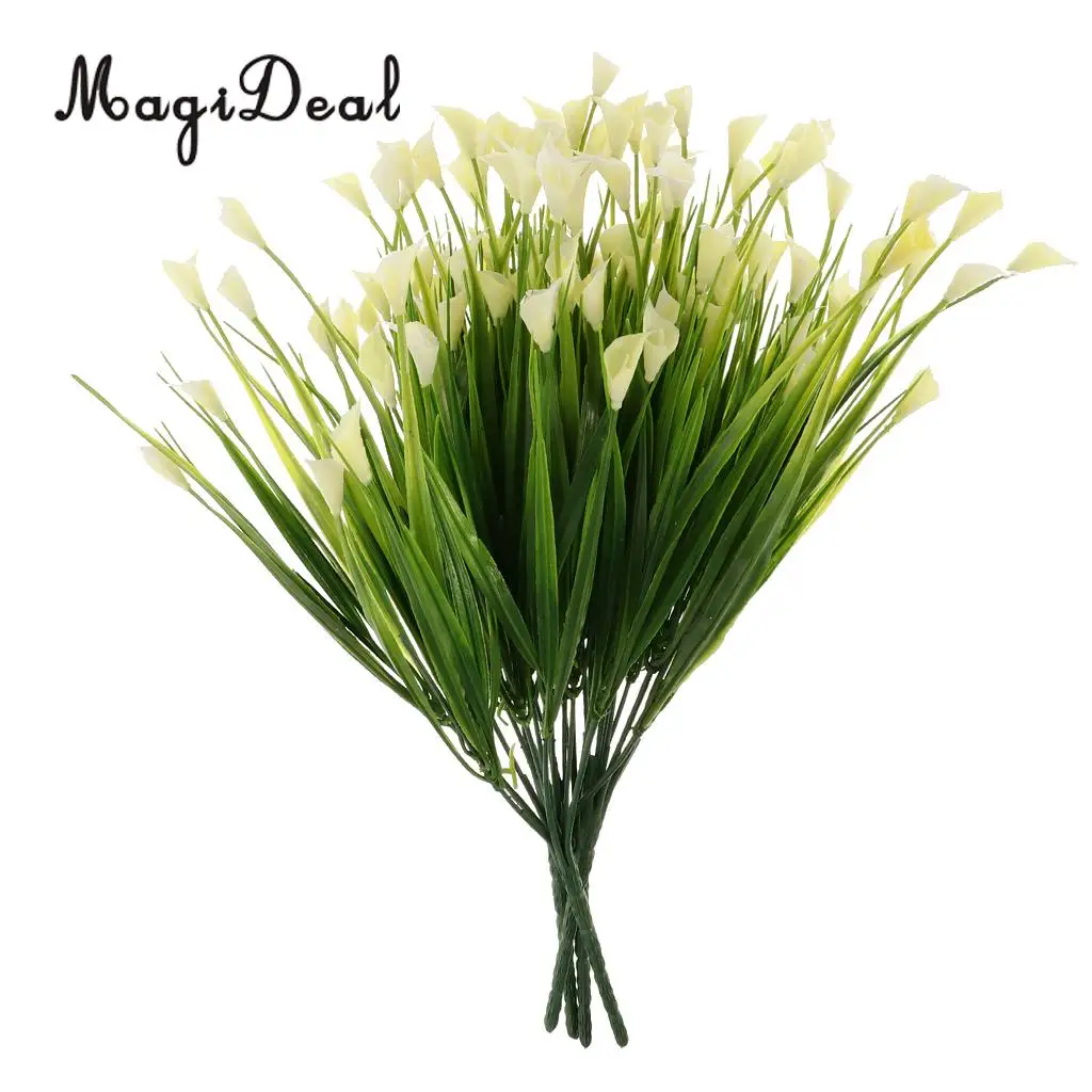 4pcs Artificial Shrubs Calla Lily Plastic Greenery Plants Flower Arrangement for Home Kitchen Dining Room Hanging Decor