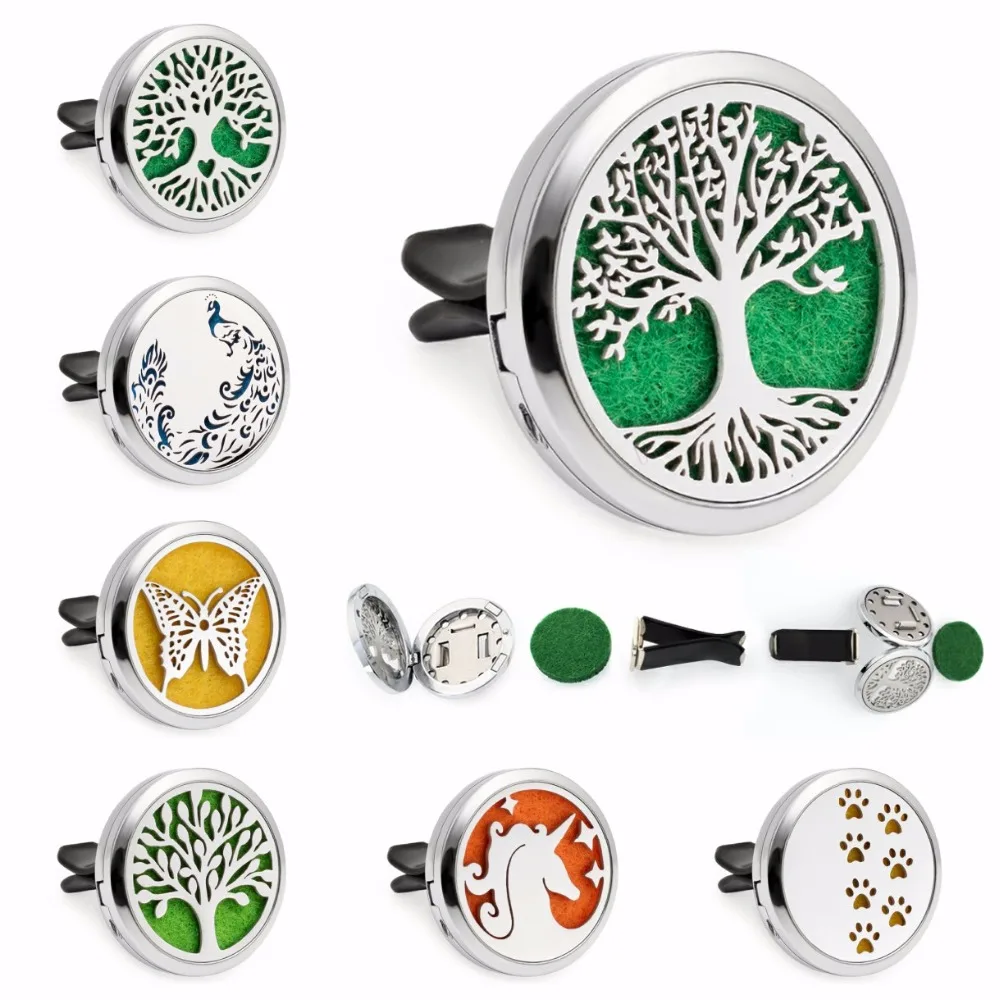 

Tree of life unicorn peacock 30mm Magnetic Diffuser locket removable Car Vent clip Essential Oil Perfume locket 10 Pads randomly