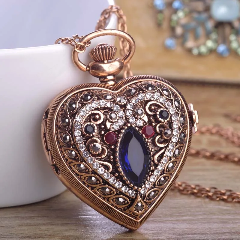 Blucome Love Heart красные карманные часы для женщин свитер винтажная Турецкая подвеска