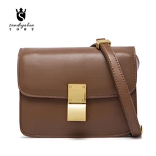 2016 Women Classic Box Genuine Napa Leather Handbags Female Crossbody Small Flap Bags Famous Brand Stewardess Shoulder Bags