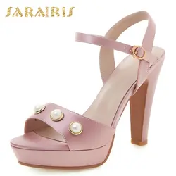 Sarairis/Лидер продаж прелестные модные туфли Для женщин шнурок для обуви бисера Высокие каблуки лодыжки ремень вечерние Дамские летние