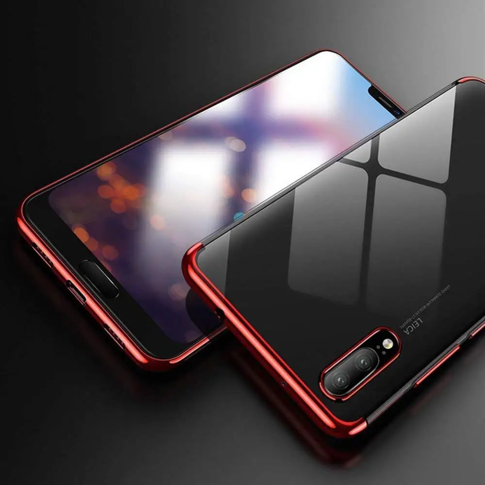 Portefeuille For Huawei P20 Pro Case Transparent Plating Frame Clear Soft Silicone Bumper Cover For Huawei P20 Lite Honor 10 V10 (7)