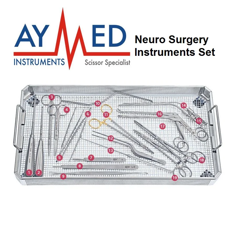 

Neurosurgery instruments Set of 19 pieces with tray