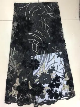 

High Quality Sequins Gold Guipure French Net Lace Mesh Nigerian Lace Fabrics Cheap Embroidered African Lace Fabric Lake blue