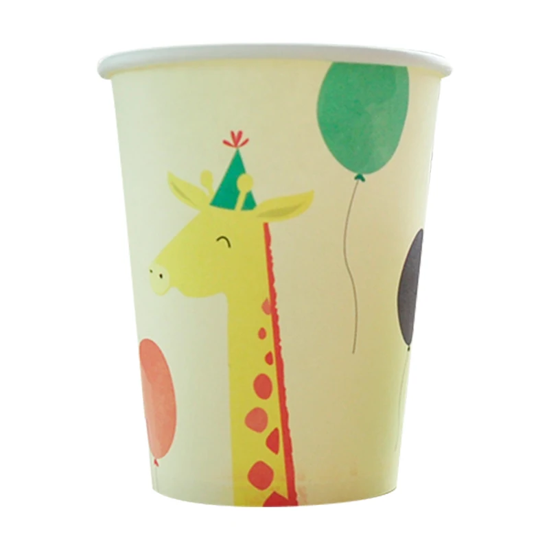 Милые животные воздушный шар Жираф бумажные тарелки/миски/чашки набор День рождения одноразовые Детские День СВЧ - Цвет: paper cups 10pcs