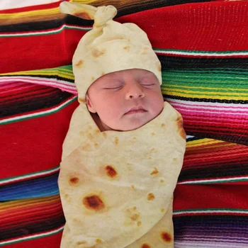 

For Burrito Blanket Hat Set Baby Flour Tortilla Swaddle Blanket Sleeping Swaddle Wrap Hat MYDING