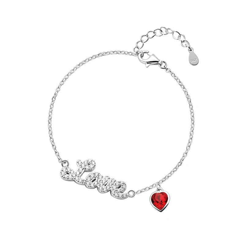 

LEKANI 2019 Luxury Charm Bracelets With Love Heart Crystals from Swarovski Love Letter 925 Sterling Silver Bracelets for Women