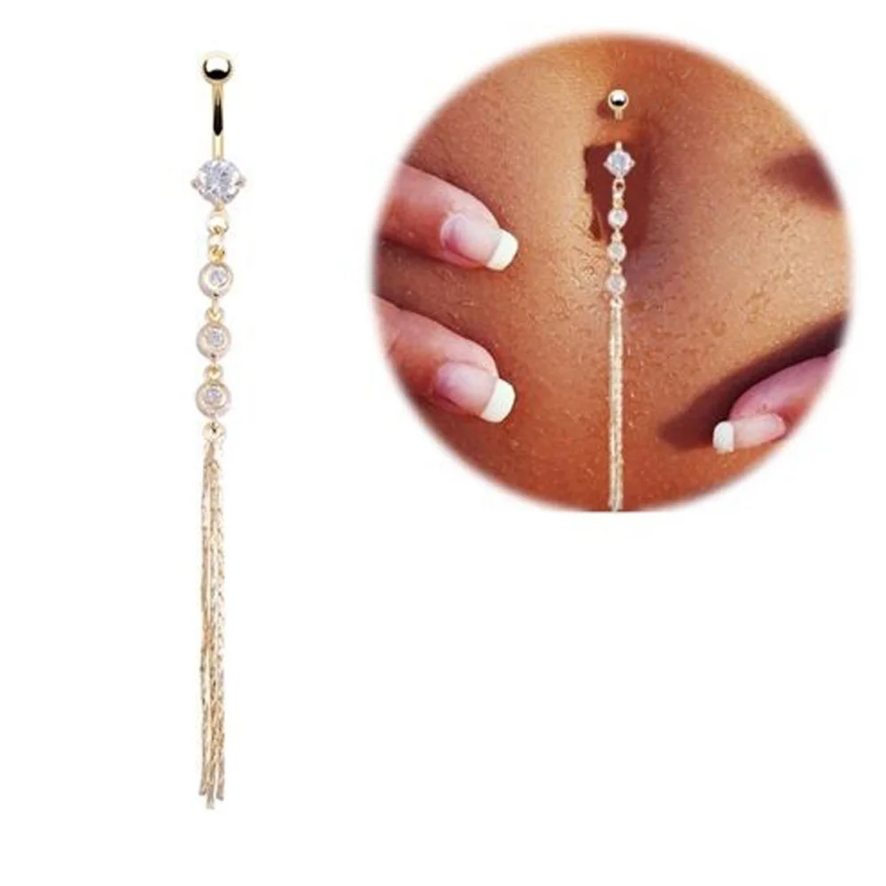 

1PC Body Piercings Crystal Fake Belly Titanium Button Ring Fashion Tassel Dangle Navel Clip Jewelry Accessories For Women Girls