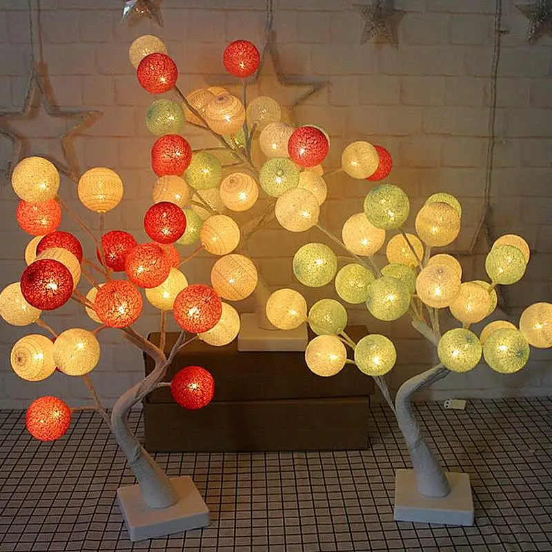 

Kaigelin New 24 LED Cotton Ball Tree Table Night Light Romantic Desk Lamp Home Bedroom Wedding Partry Decoration