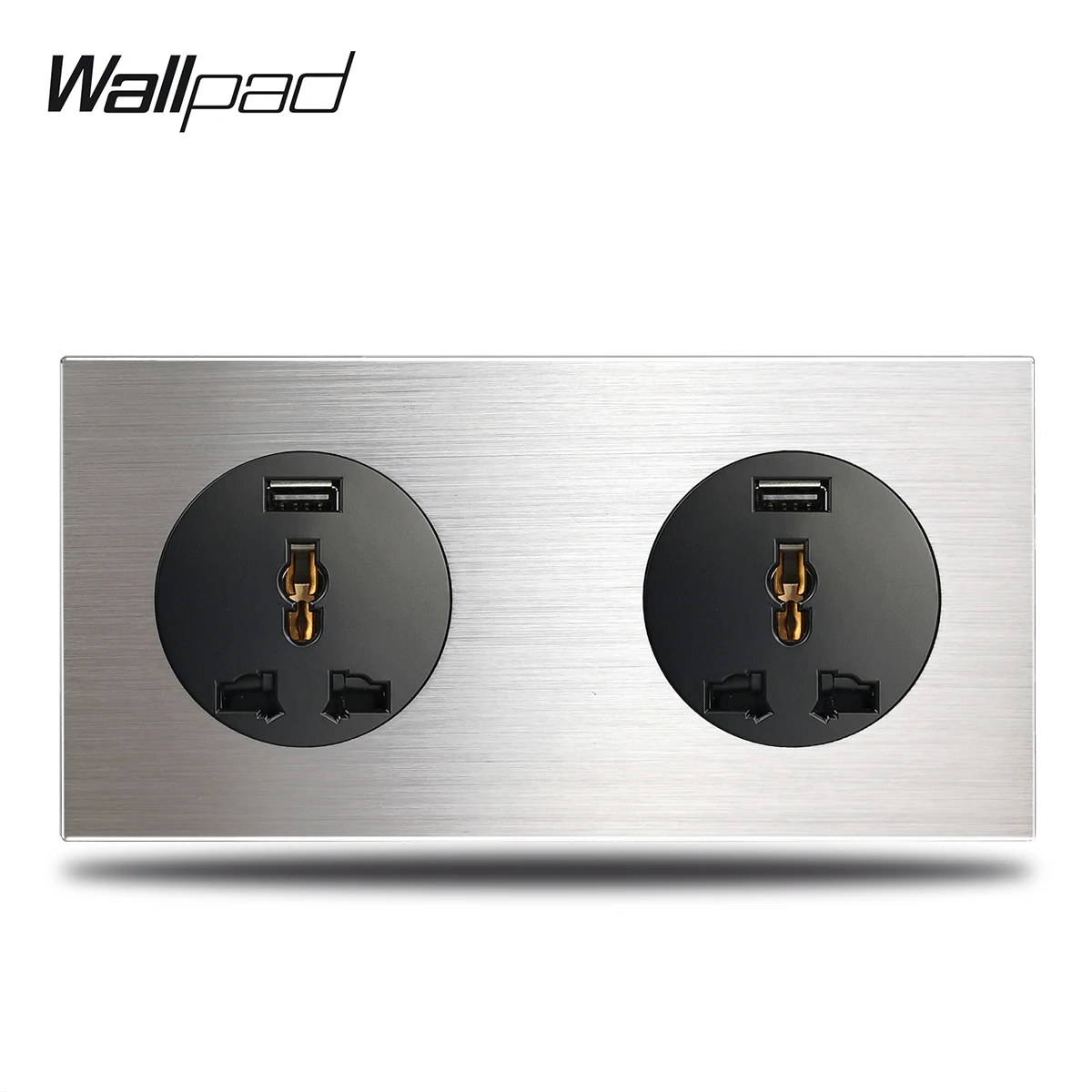 

2.1A Fast Charging USB Socket 2 Way Double Universal Wall Electric Socket with Silver Brushed Aluminum Alloy Panel