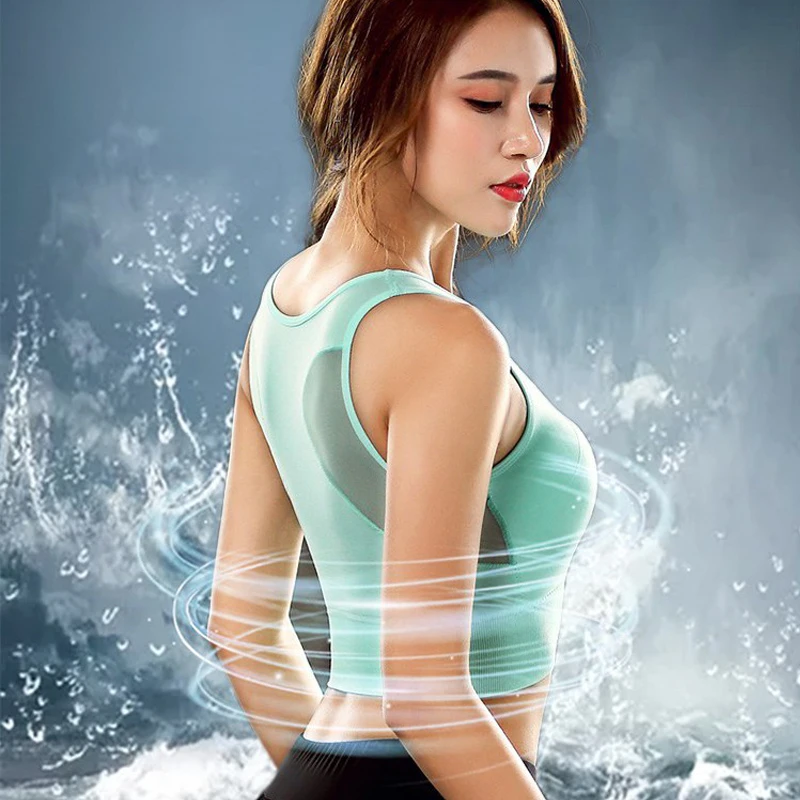 SEXYWG Топ, женский спортивный дышащий бюстгальтер, сетка, ударопрочный, для спортзала, бега, бесшовный, для фитнеса, йоги, бюстгальтер, жилет, нижнее белье, топы, Спортивная футболка BH