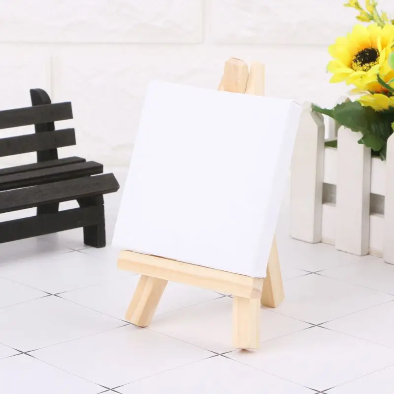 7x12 cm Mini Canvas And Natural Wood Easel Set For Art Painting Drawing Craft Wedding Supply