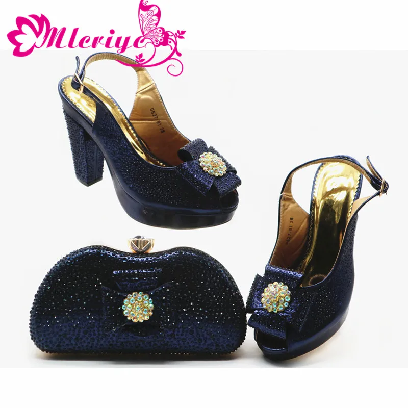 

New Arrival Italian Design Women Wedding Shoes and Bag Set Decorated with Rhinestone Nigerian Women Shoes and Bag Set for Party
