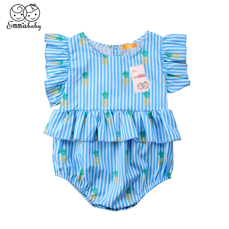 Emmababy Newborn Baby Girl Stripe pineapple print fashon bodysuit
