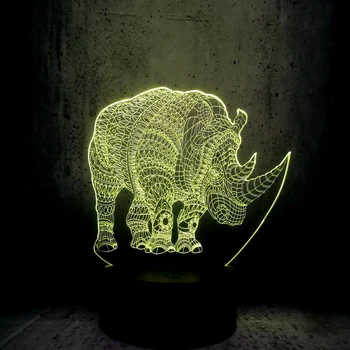 

3D Animal Rhinoceros Night Light LED Illusion Lamp USB 7 Colors Change Colorful Gradient Visual Lighting Decor Kids Gifts Child