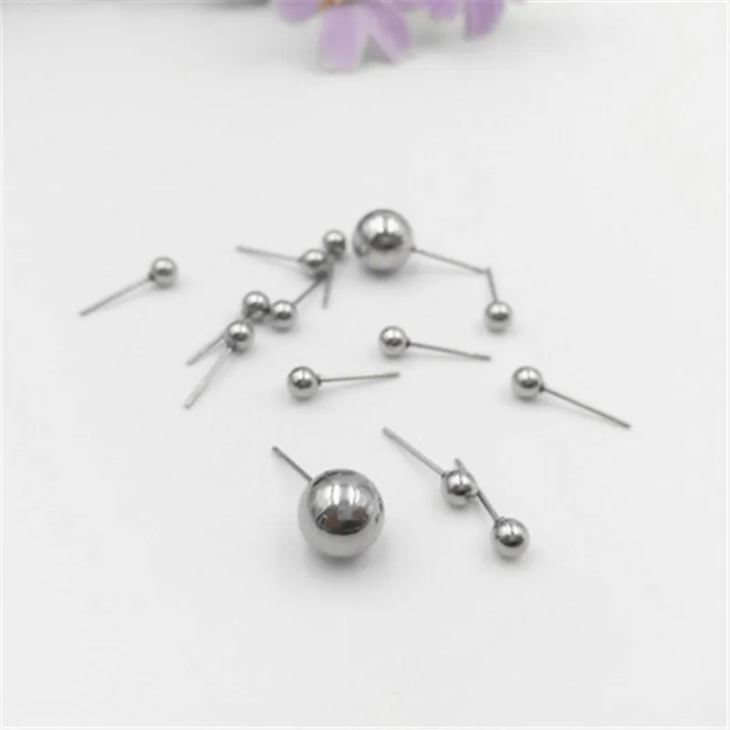 

10pair Diameter 4mm 6mm 8mm Surgical Stainless Steel Ball Studs Earrings Diy Jewelry Making Silver Color Earring Post Findings