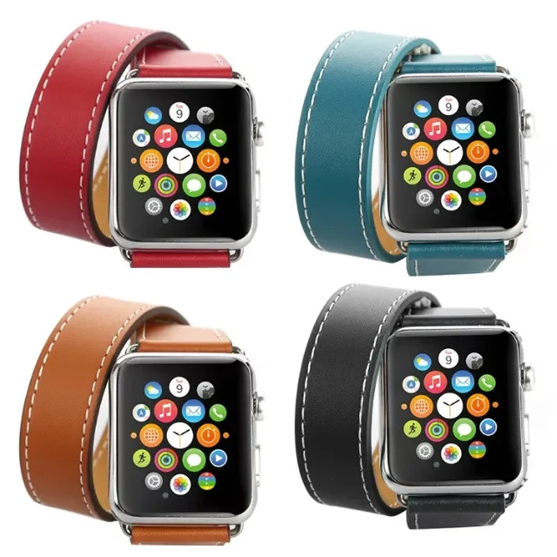 

Double Circle Leather Straps For Apple Watch Band 42 44mm Replace Sport Watchband 38 40mm For Iwatch Series 4 2 3 1 Accessories
