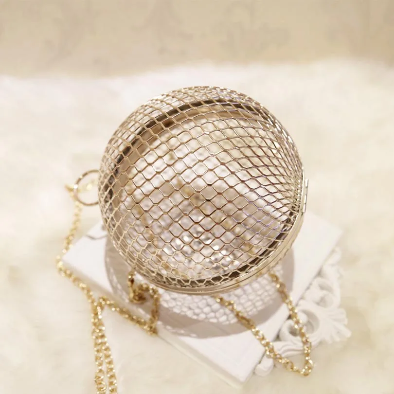 Для женщин Мода Геометрический металлик выдалбливают цепи круглым Сумки элегантная вечерняя сумочка; BS010 Ежедневные клатчи Мини Свадебная