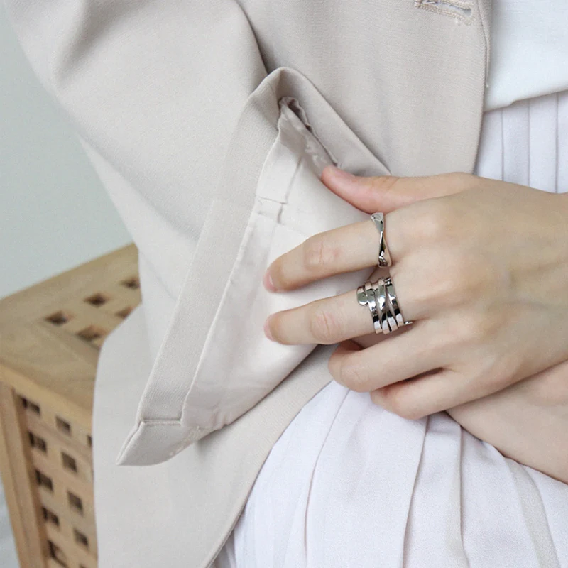 F.I.N.S INS Стильные корейские Многослойные намотанные широкие Открытые Кольца для женщин Новая мода 925 пробы серебряные ювелирные изделия