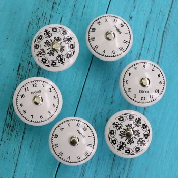 

2pcs Hand Painted Clock/Flower furniture Knob Cabinet Cupboard Wardrobe Drawer Door Ceramic Handle Pull