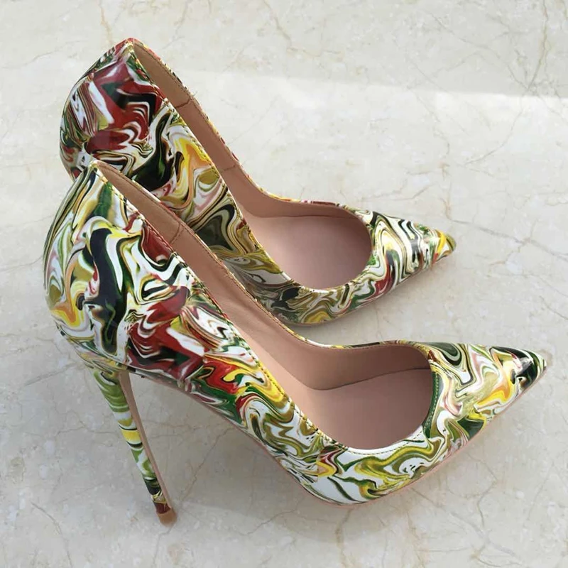 

Mixed colors high-heeled shoes lady pumps shallow pointed toe women shoes party shoes slip-on rainbow women pumps wedding shoes