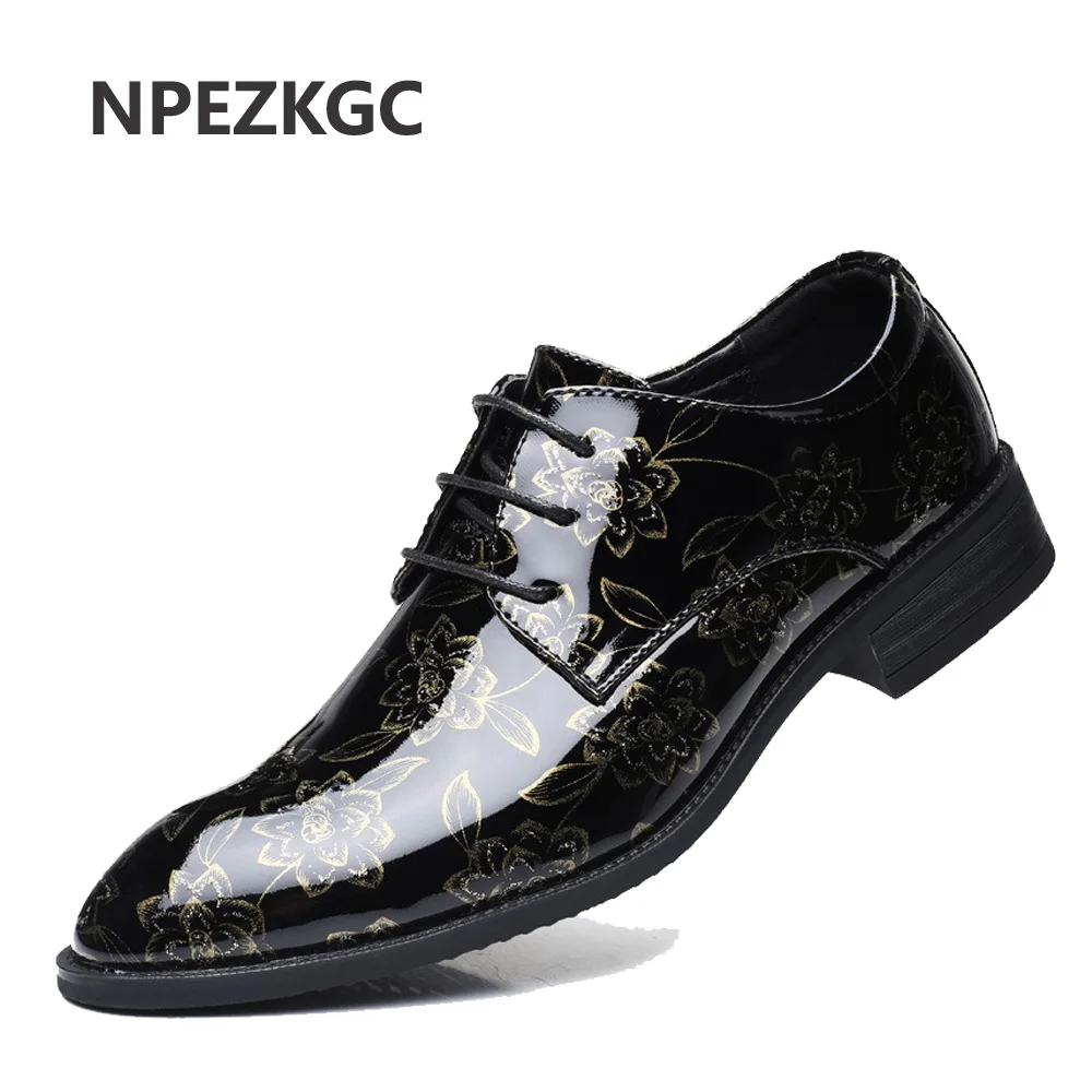 

NPEZKGC Men Dress Shoes Floral Pattern Men Formal Shoes Leather Luxury Fashion Groom Wedding Shoes Men Oxford Shoes Dress
