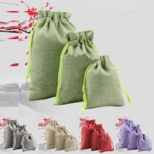 50 шт свадебный холщовый джутовый льняной день рождения для вечеринок, на подарок, для конфет Подарочная сумка мешок со шнурком красный/зеленый/лен/серый/фиолетовый принадлежности для душа