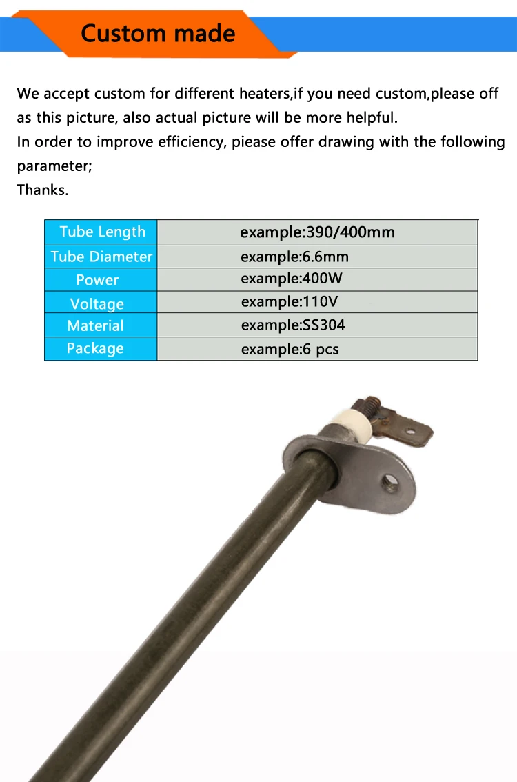 6 шт 6,6X390/400 мм 400 Вт Нагревательный элемент для электрической печи, электрические тепловые трубки с отжигом, электронные аксессуары для духовки