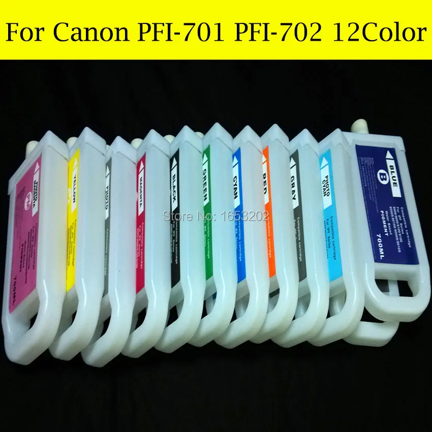

12 Pieces/Lot PFI-701 PFI-702 Refill Ink Cartridge For Canon With For iPF8100 iPF9100 iPF8110 iPF9110 Printer With Chip