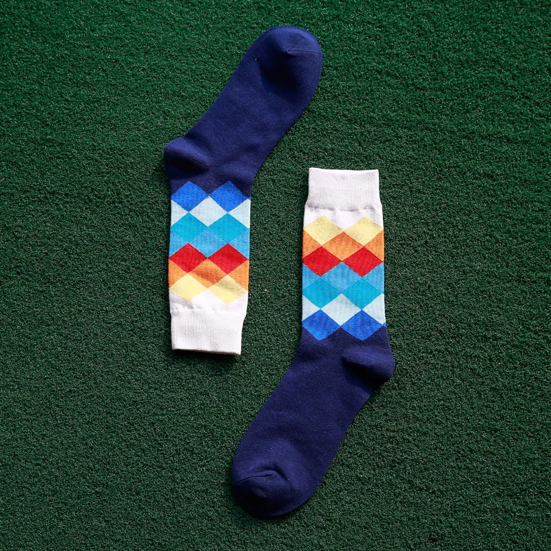 1 пара, мужские забавные носки с принтом, градиентный цвет, клетчатый дизайн, повседневные 3D длинные носки для мужчин, носки под горло, Art Calcetines - Цвет: XC1