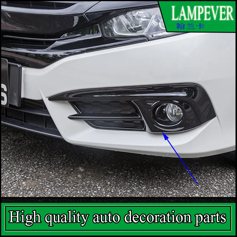 

Car-styling Piano black Color ABS Front and Rear Fog lamp Light Cover Frame Sticker Trim For Honda Civic 2016 2017 4 Door Sedan