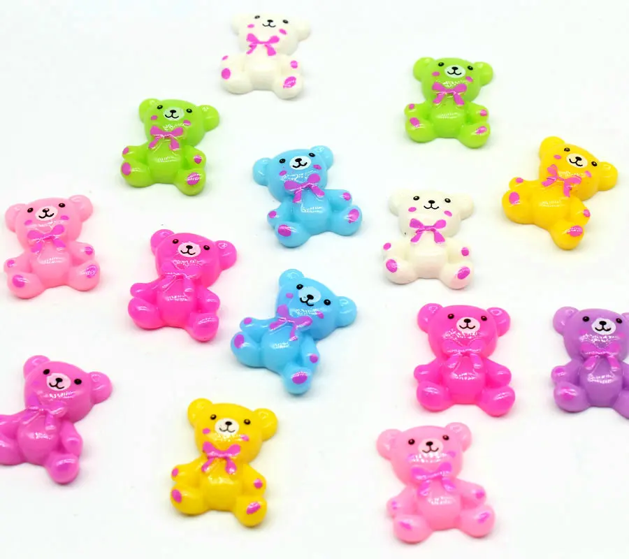 

250pcs resin Bear Cabochons, mix color, Resin Animal Cabochon, Bear Flat Backs, Kawaii, Decoden Supplies polka dots