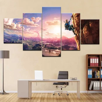 

5 panel print The Legend of Zelda Breath of The Wild Art canvas frame Poster New Game Pictures for Children's room Wall Decor