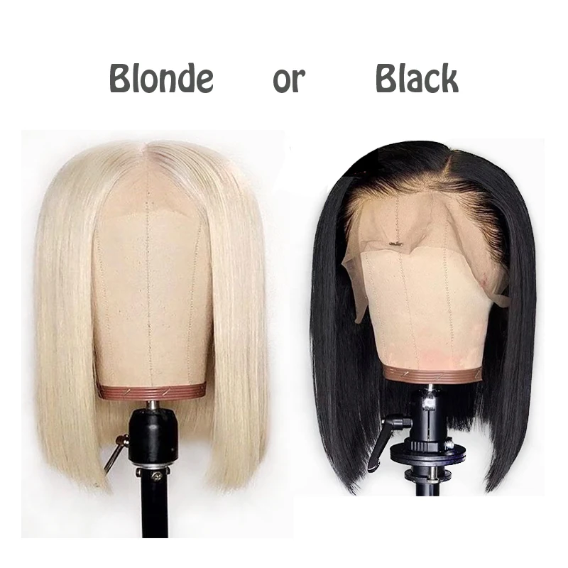 Блонд 613 и черный цвет тупым вырезом короткие парики Боба с бесплатной доставкой настоящие человеческие волосы парик фронта шнурка Remy бразильский PrePlucked