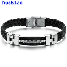 TrustyLan роскошный модный кожаный браслет из нержавеющей стали, мужские браслеты и браслеты, мужские байкерские цепи, ювелирные изделия, аксессуары