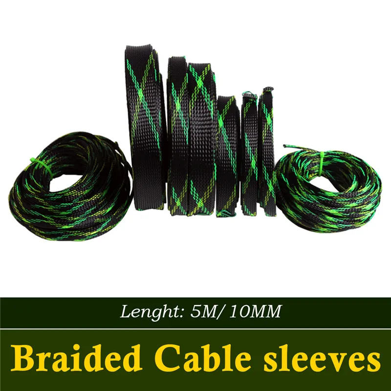 5 м 5 цветов провода сальники кабели защита изоляции 10 мм спиральная упаковка ПЭТ плотная расширяемая плетеная втулка кабельная втулка
