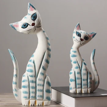 

Nordic Large wooden couple cats ornaments Home decor crafts animal mascot figurines study office room decorations birthday gifts