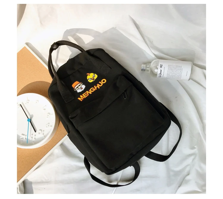 Menghuo Women Canvas Backpacks High Quality Cartoon Printed School Bag for Teenagers Girls Laptop Backpack Solid Travel Backpack_34-1_15