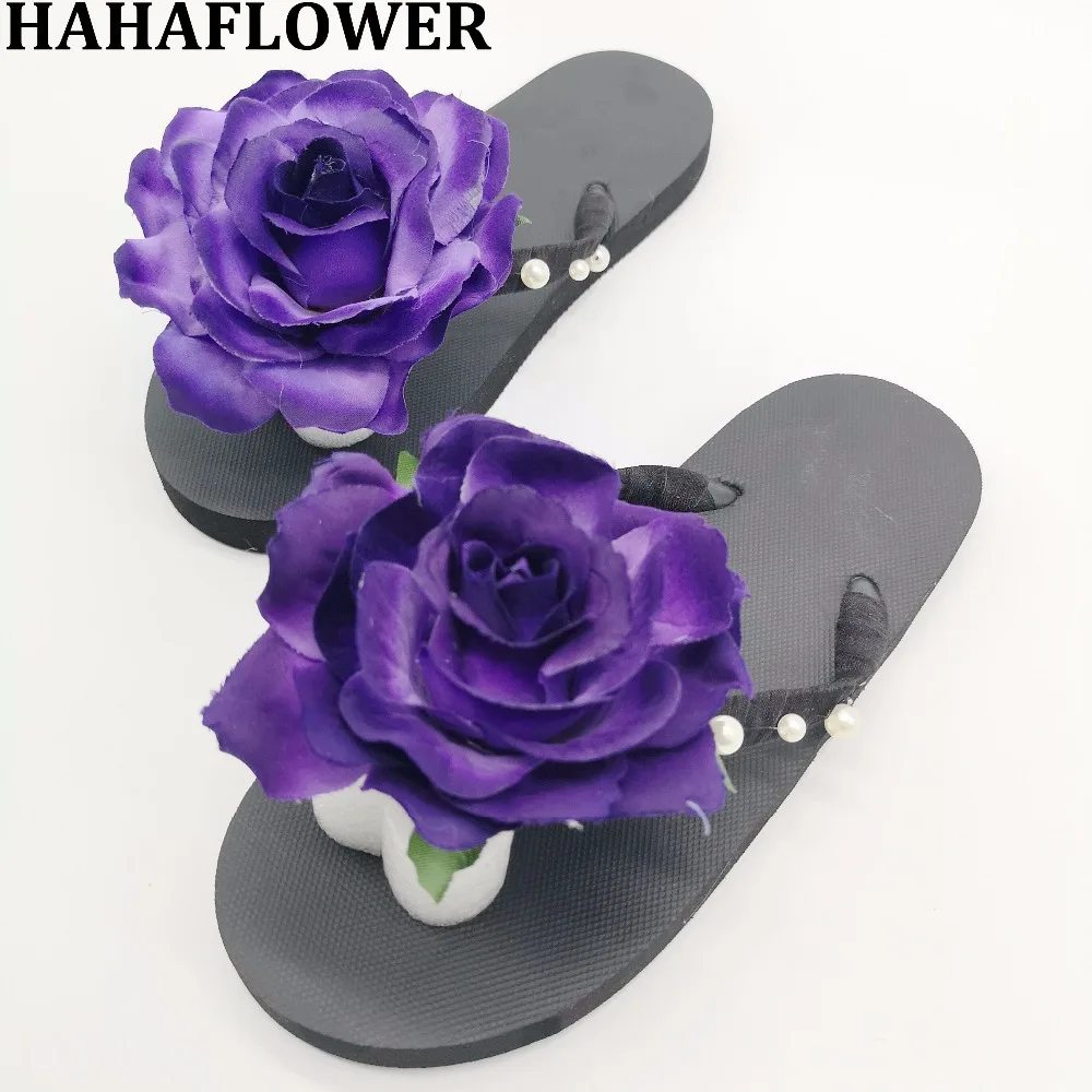 HAHAFLOWER/тапочки с фиолетовыми розами женская обувь на плоской подошве уличные