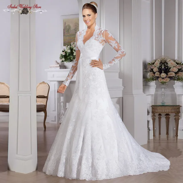 popular style long sleeve winter vintage wedding dresses 2015